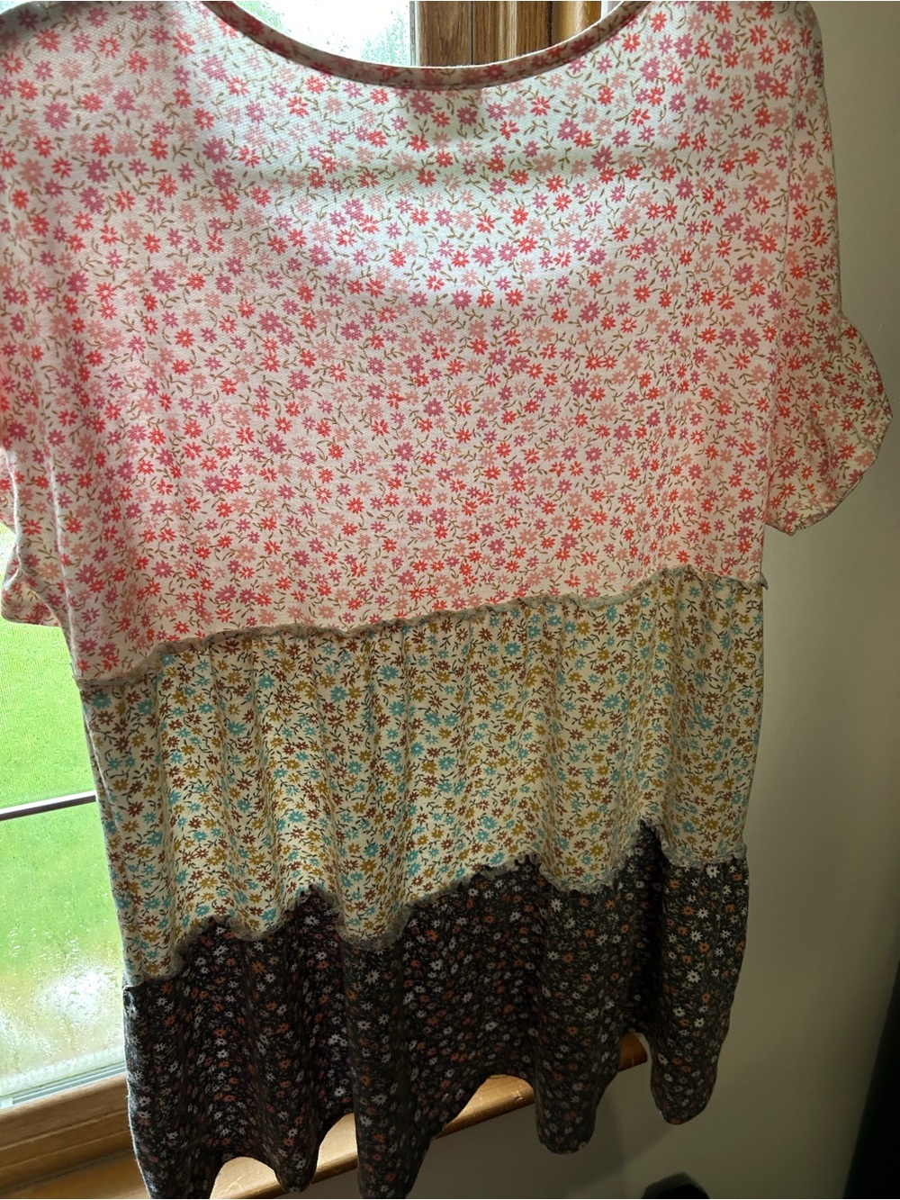 BiBi Floral Tiered Short-Sleeve Tunic in Pink/Blue/Brown - Picture 5 of 5
